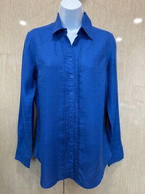 Tommy Hilfiger Royal Blue Linen Button Down Shirt 100% Linen Size 6 Fitted
